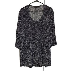 Ulla Popken Peasant Top Women 16 18 Blue White Print Blouse Boho Smocked Pullon